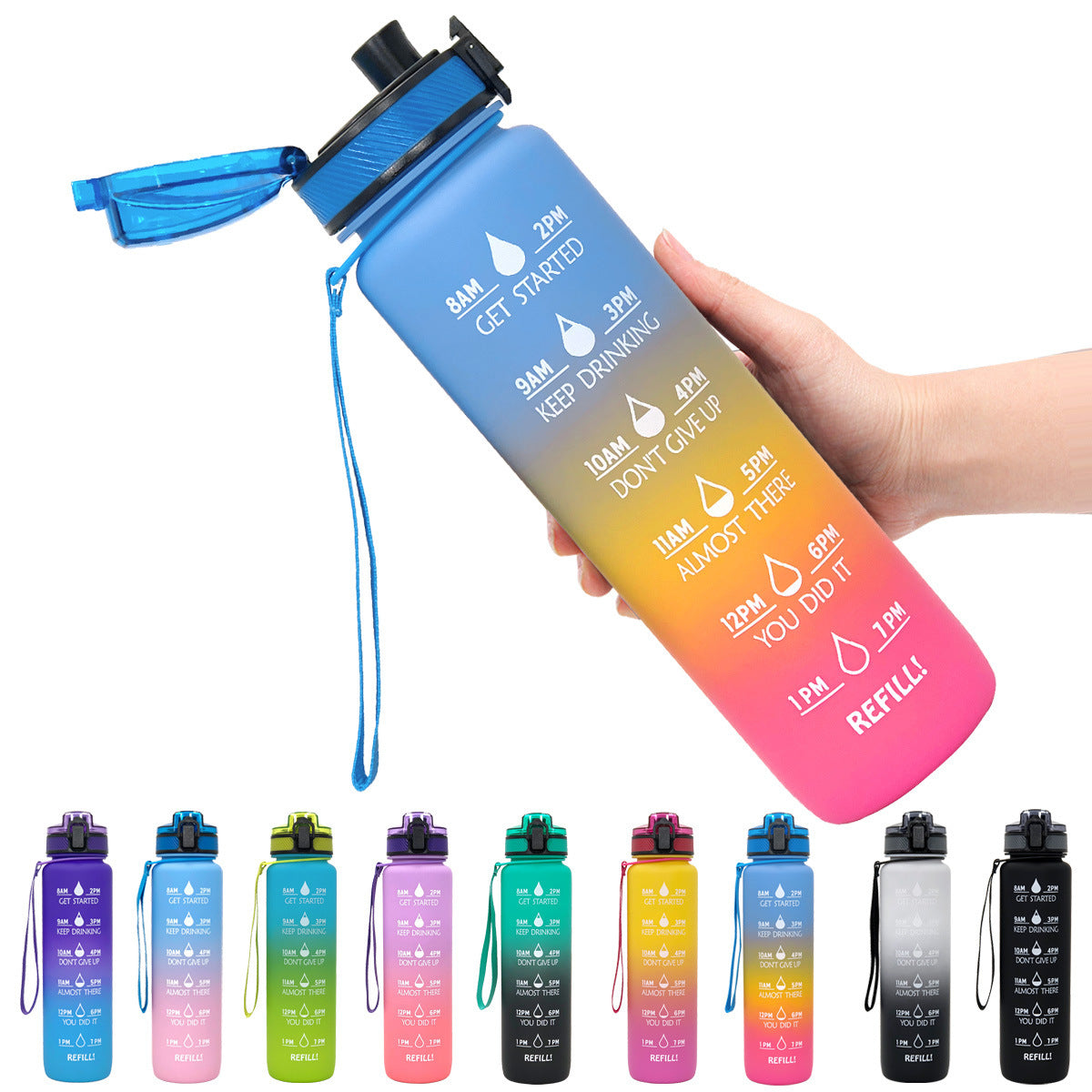 1L Tritan Water Bottle With Time Marker Bounce Cover Motivational Water